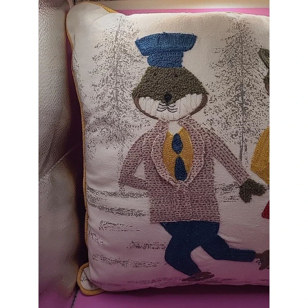 World Market Embroidered‎ Decorative Pillow Ice Skating Foxes